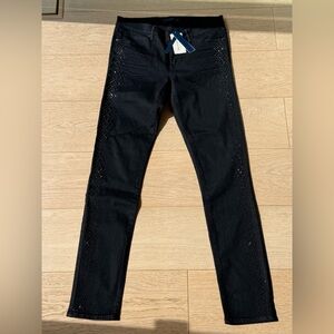 Juicy Couture Black Skinny Jeans Studded Embellished Side Detail Size 30 NWT